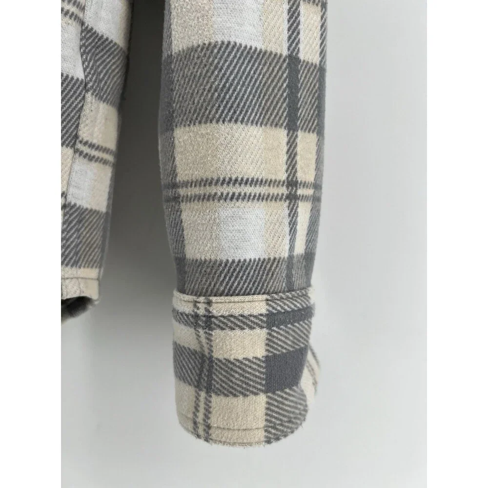 J.Crew Shirt Mens Medium Beige Gray Plaid Flannel Long Sleeve Button Front